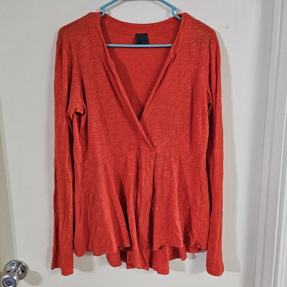 Left Of Center Red Relaxed Wrap Blouse with V-Neckline - Picture 1 of 6